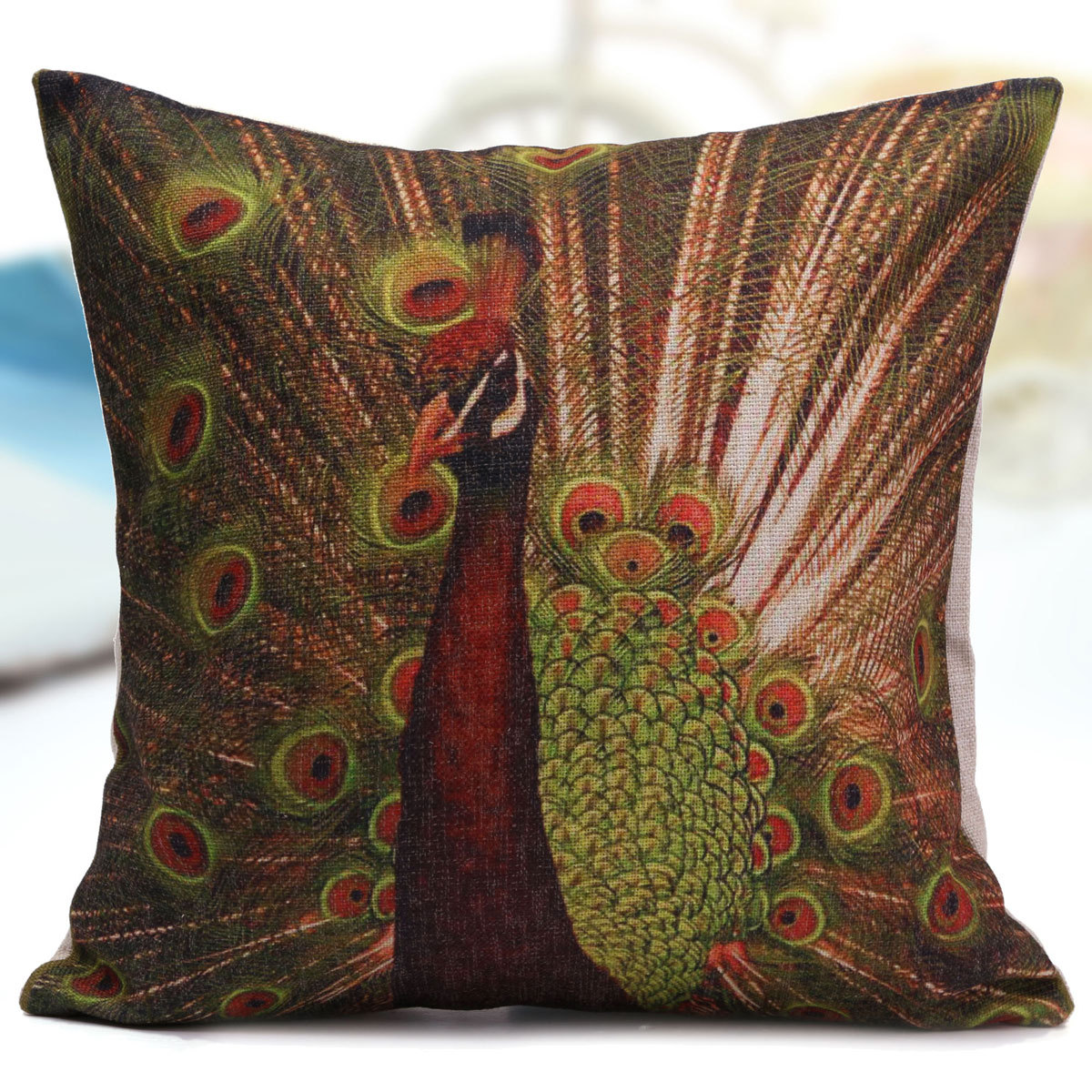Peacock Bird Cotton Linen Throw Pillow Case Car Back Cushion Cover Decorative eBay