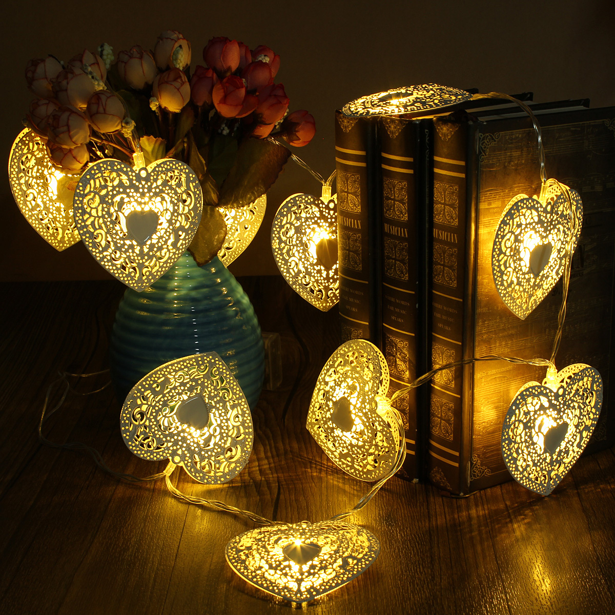 1.2m 10LED Love Metal Heart String Fairy Light Wedding Party Battery Warm White eBay