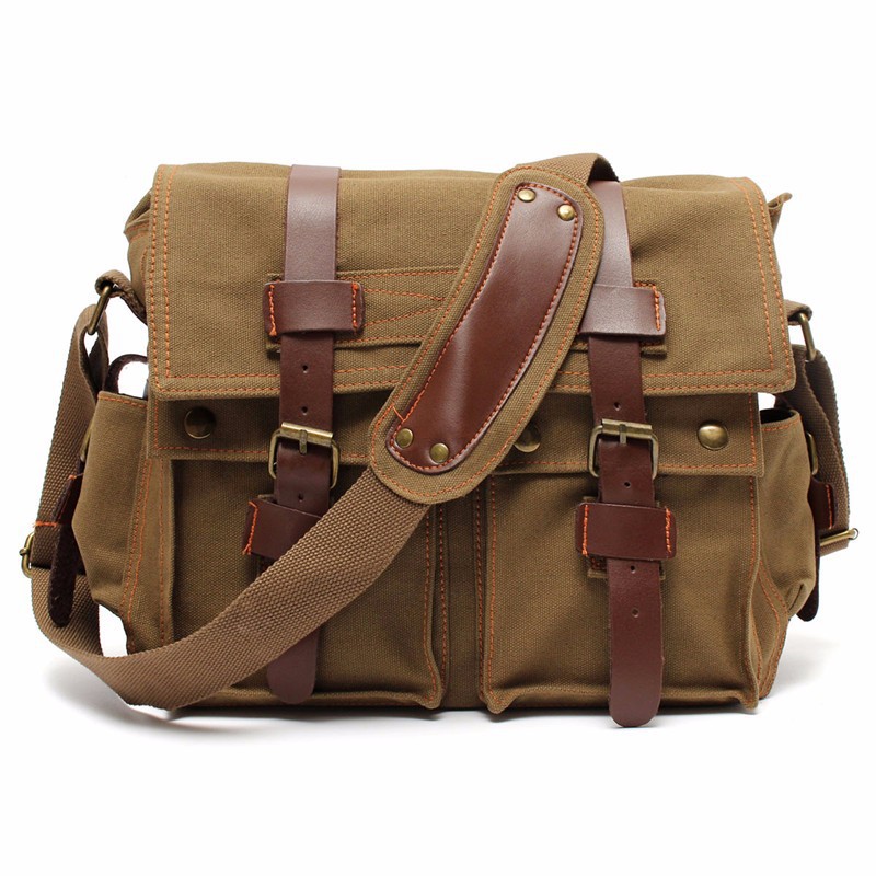 Men&#39;s Vintage Canvas Leather Military Large Shoulder Messenger Bag | eBay