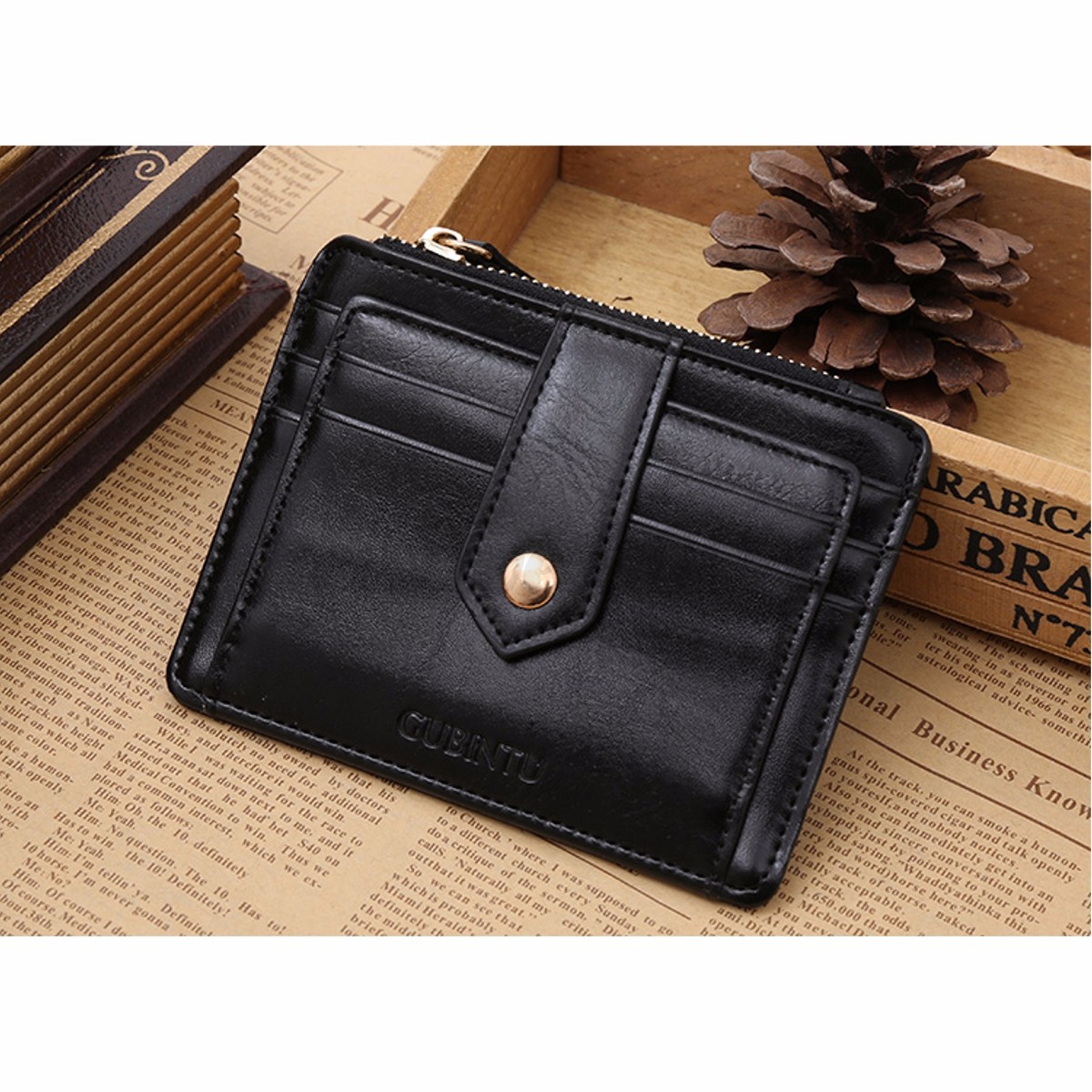 Men’s Women Coin Purse Slim Wallet PU Leather Credit Card ID Holder Money Clip