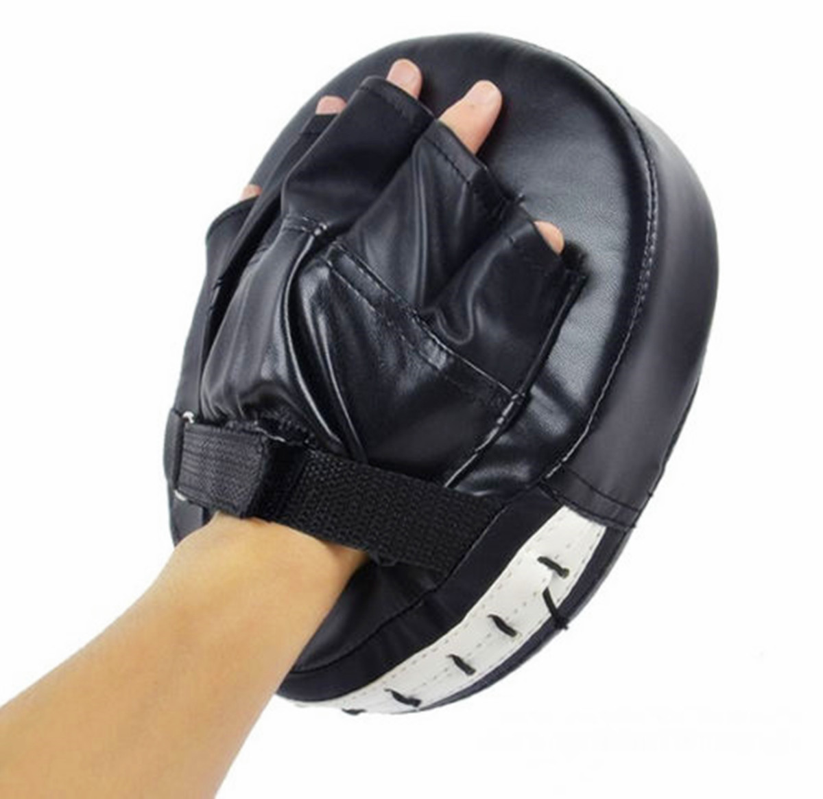 2 Black Leather Focus Pads Hook Jab MMA Boxing Kick Curved Mitt Glove