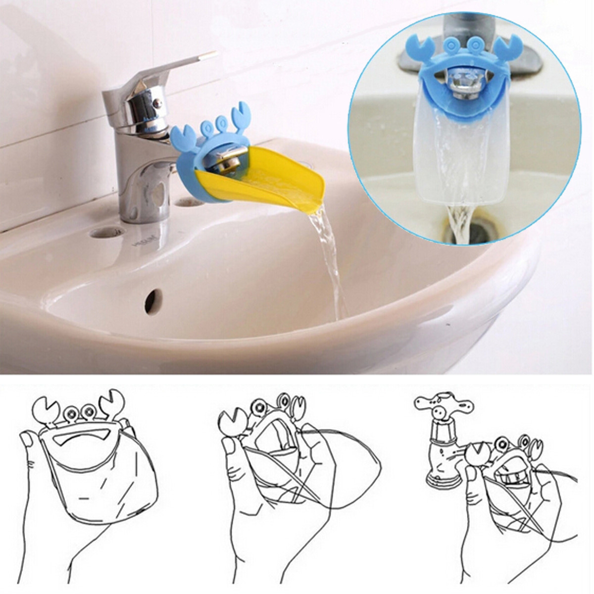 Crab Bathroom Sink Tap Faucet Water Extender Helper For Baby Kids Hand