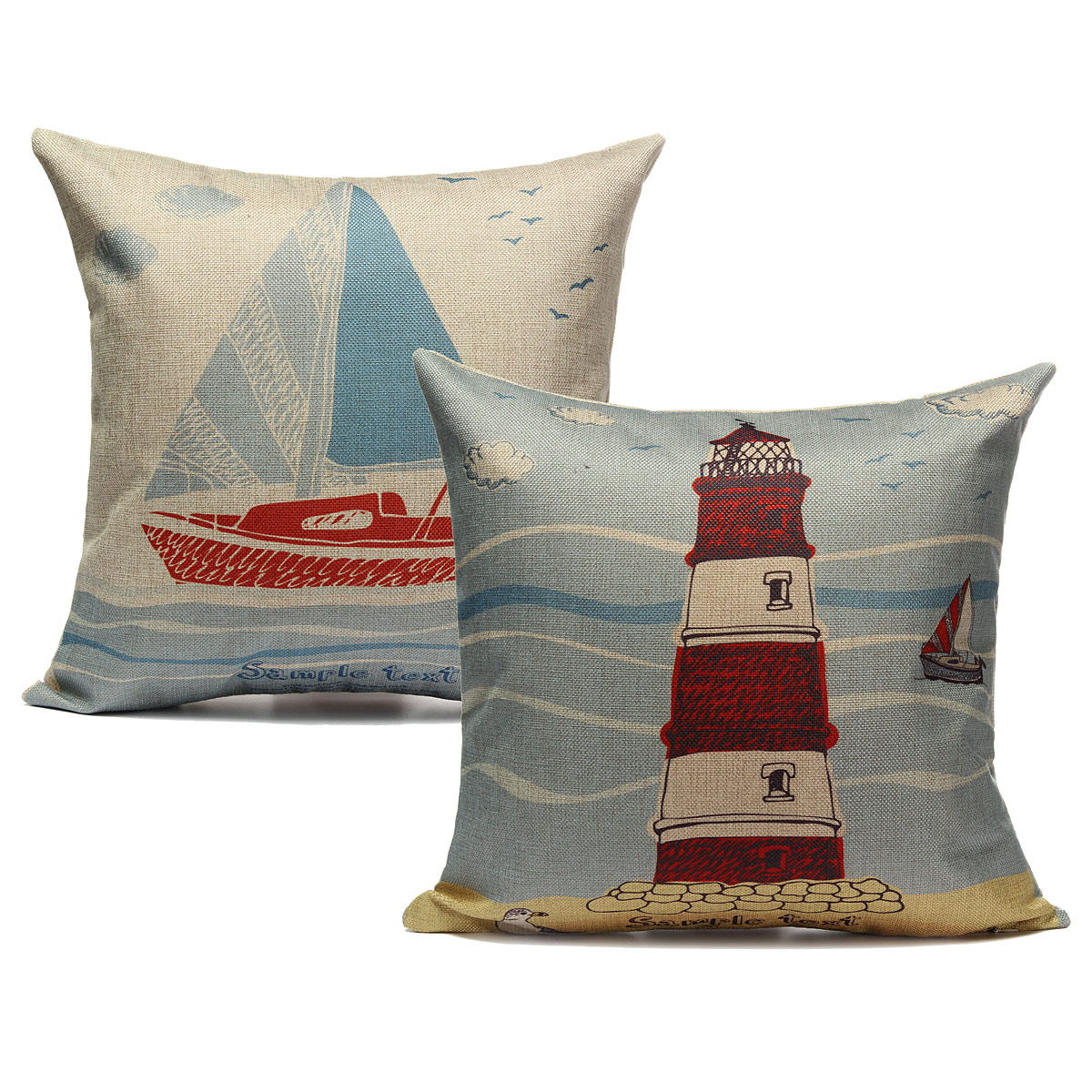 Linen Ocean Sailing Boat Throw Pillow Case Car Back Cushion Cover Home Decor eBay