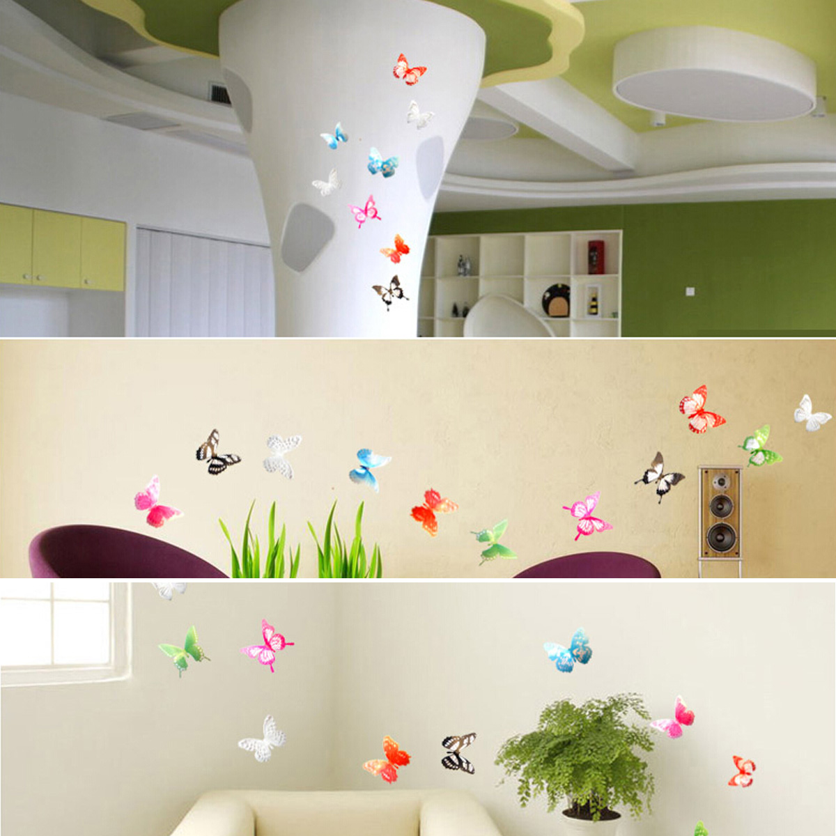18pcs 3d crystal hollow butterfly art decal waterproof home decor ...