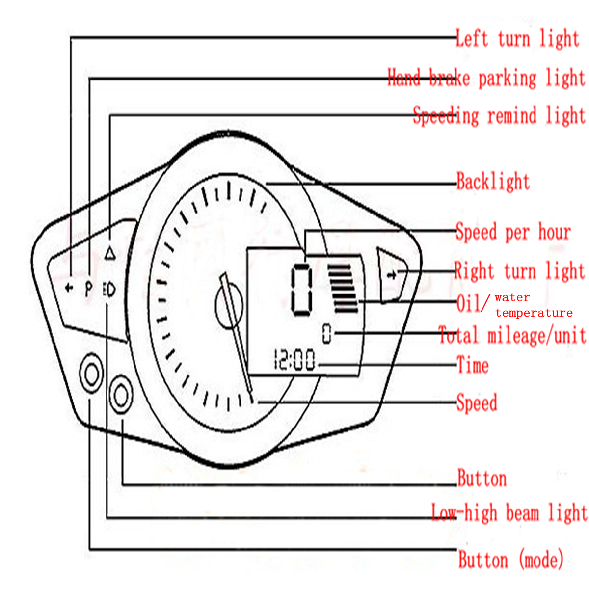 1 Universal LCD Digital Motorcycle Speedometer Odometer Tachometer