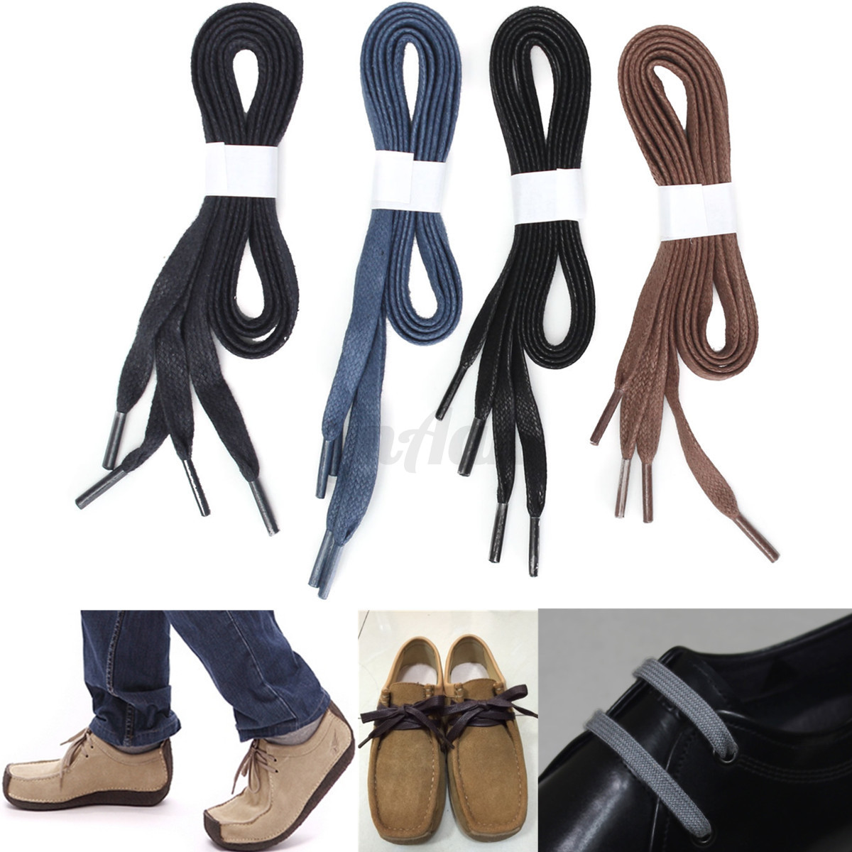white flat waxed shoelaces
