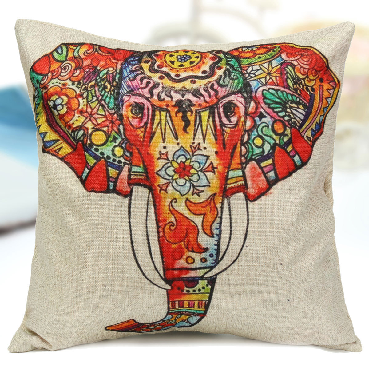 Elephant Linen Cotton Throw Pillow Case Sofa Home Decor Cushion Cover Pillowcase