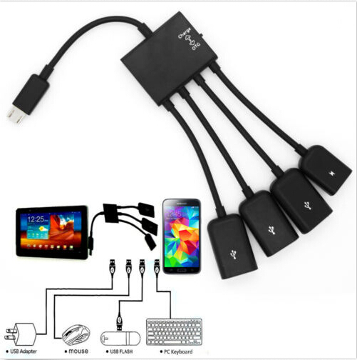UK 5 Port Power Micro USB OTG Hub Adapter Cable for Android Tablet PC and Phone