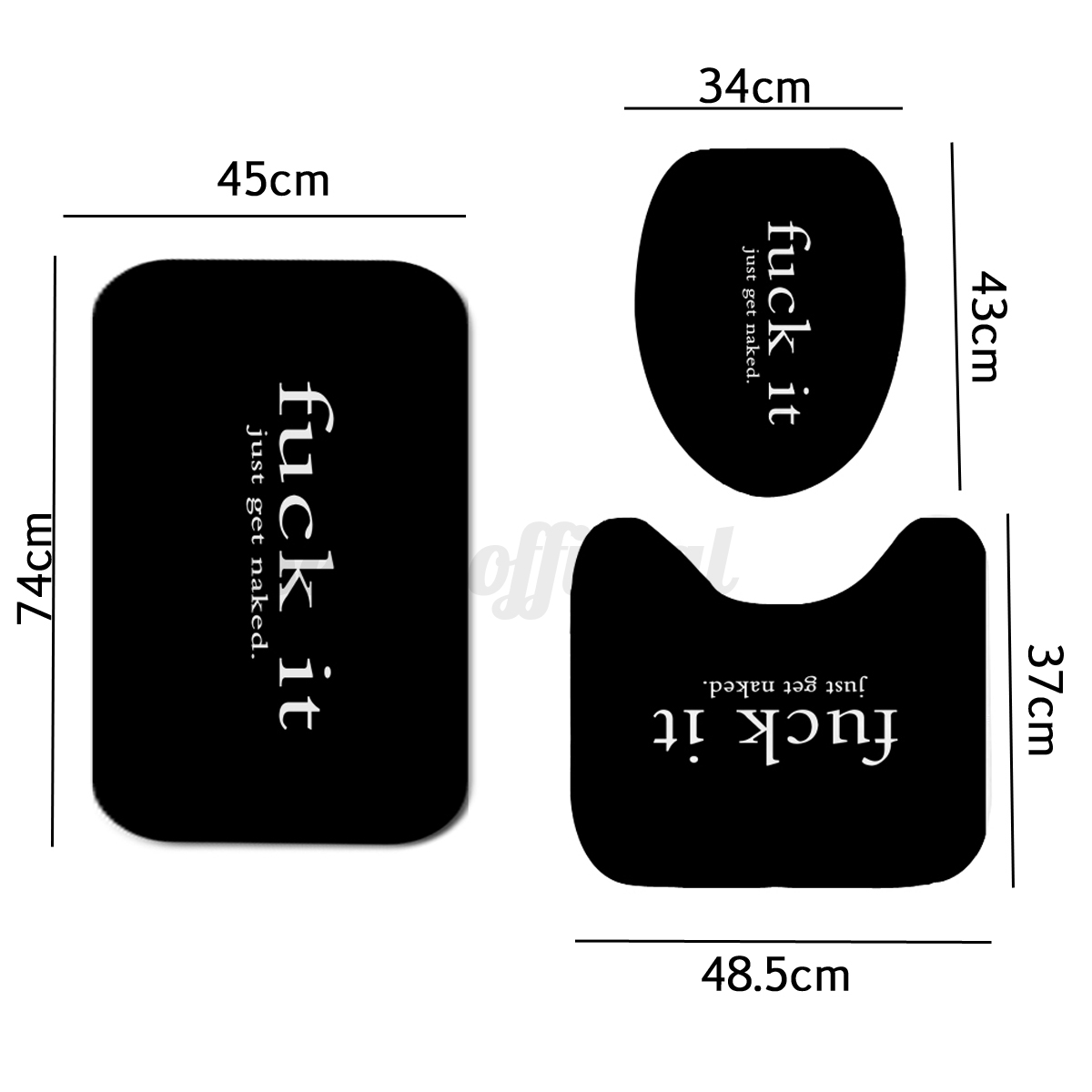 US Waterproof Shower Curtain+Anti-slip Bath Floor Mat Toilet Cover Rug Set+Hooks