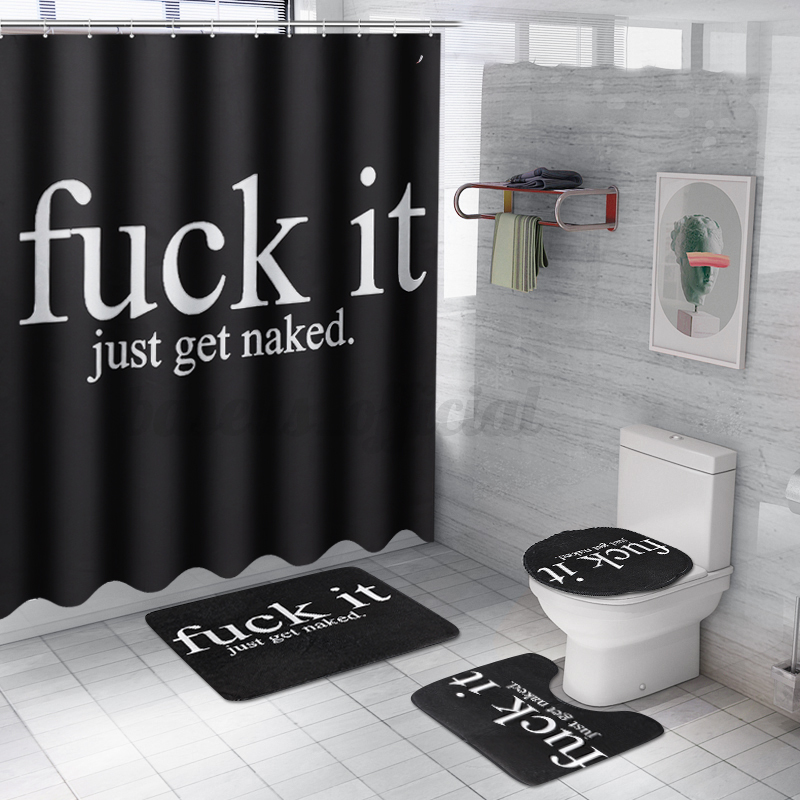 US Waterproof Shower Curtain+Anti-slip Bath Floor Mat Toilet Cover Rug Set+Hooks