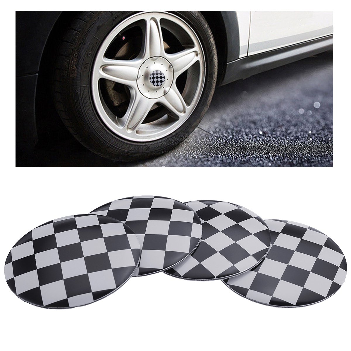 4x 56mm 3D Alloy Car Wheel Center Hub Cap Badge Flag Emblem Sticker Universal