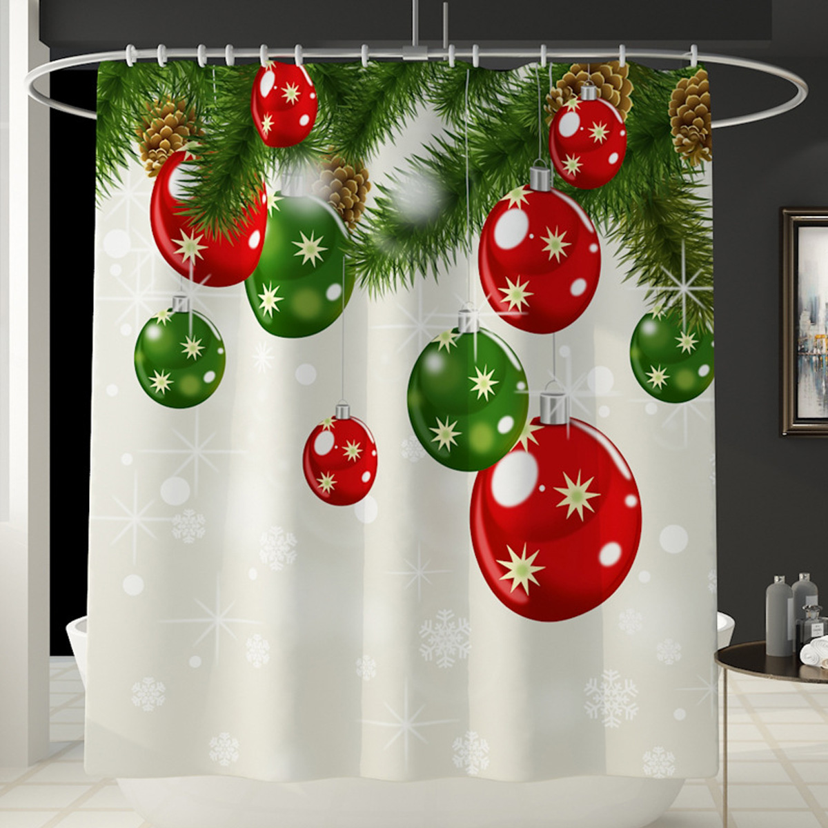 Details about / 180*180CM Waterproof Fabric Bathroom Shower Curtain Plain With Hooks Ring