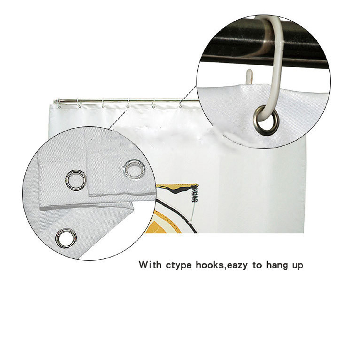 Details about / 180*180CM Waterproof Fabric Bathroom Shower Curtain Plain With Hooks Ring