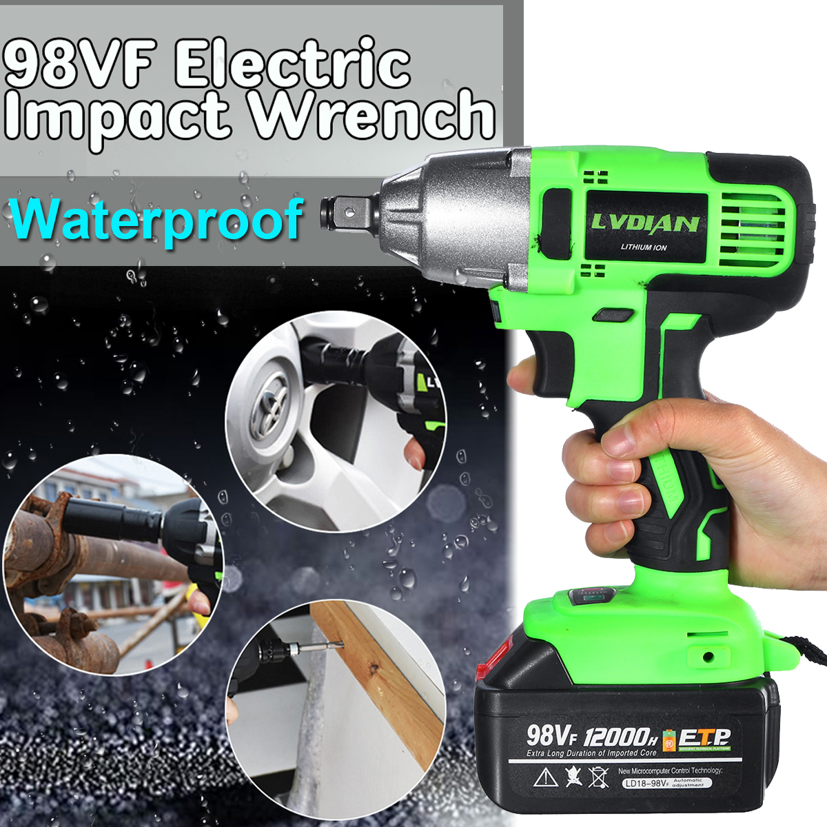 12000mAh 98VF Electric Impact Wrench Cordless Drill Screwdriver Car Torque LED