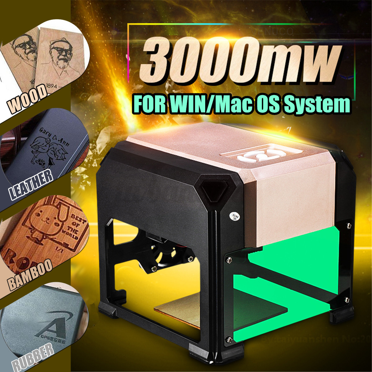 Real 3000MW USB Desktop Laser Engraving Machine CNC Logo Marking Cutting Printer