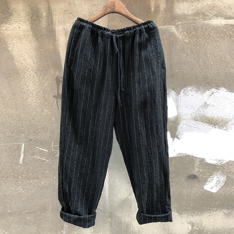 Mens Vintage Plain Striped Trousers Casual Hippie Baggy Pants Slacks Bottoms NEW
