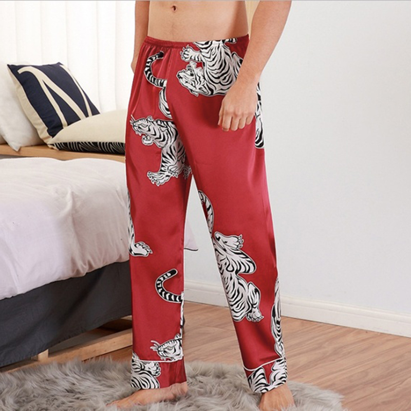 Mens Stain Silky Casual Loose Trousers Lounge Pants Pajamas Sleepwear Homewear