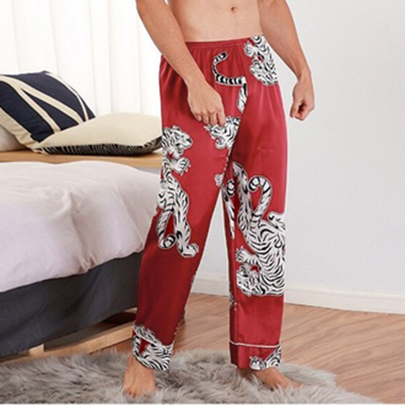 Mens Stain Silky Casual Loose Trousers Lounge Pants Pajamas Sleepwear Homewear