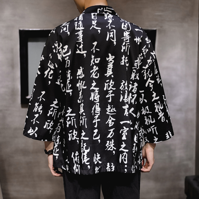 Men Japanese Kimono T Shirt 3//4 Sleeves Summer Beach Cloak Jacket Coat Top Shirt