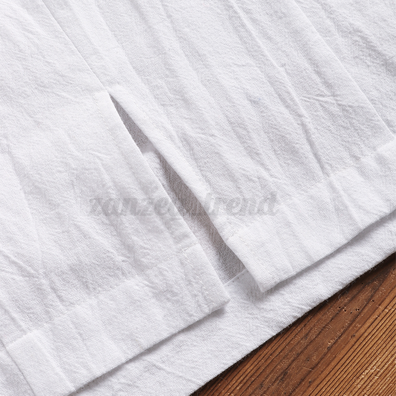 UK Men/'s Linen 3//4 Sleeve Shirt Beach Casual Collarless Shirt Top Holiday Blouse