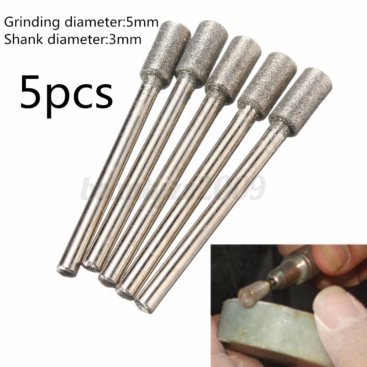 5x 5mm Diamond Burr Grinding Stone Drill Bit Grinding Dia For Dremel