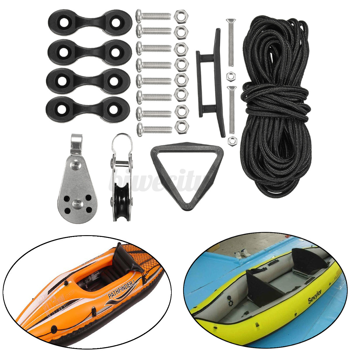Kayak Canoe Anchor Trolley Kit System Pulley Cleat Pad Eye Ring With 