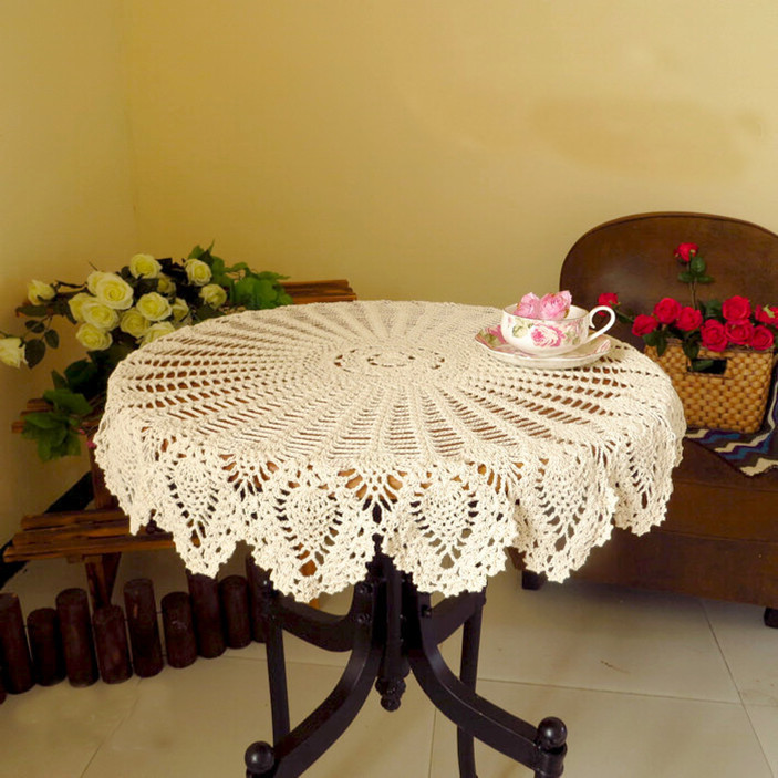 32 039 Hand Crochet Round Table Cloth Runner Topper Cream 32 039 Hand Crochet Round Table Cloth