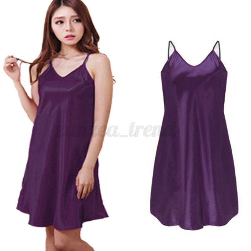UK 11Colors Women Satin Silk Nightie Nightdress Chemise Sleepwear Dress