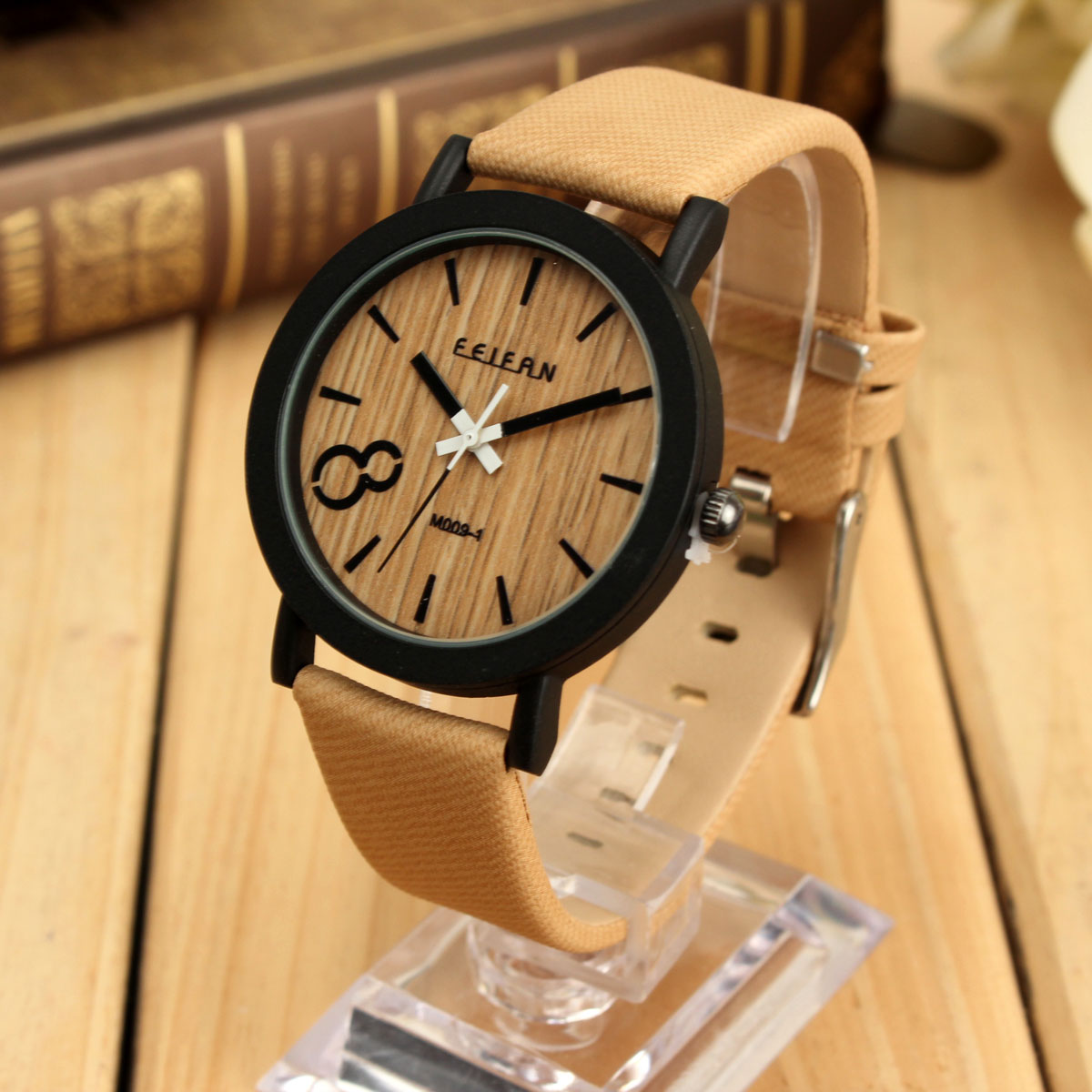 Unisex-Fashion-Vintage-Wooden-Color-Leather-Strap-Quartz-