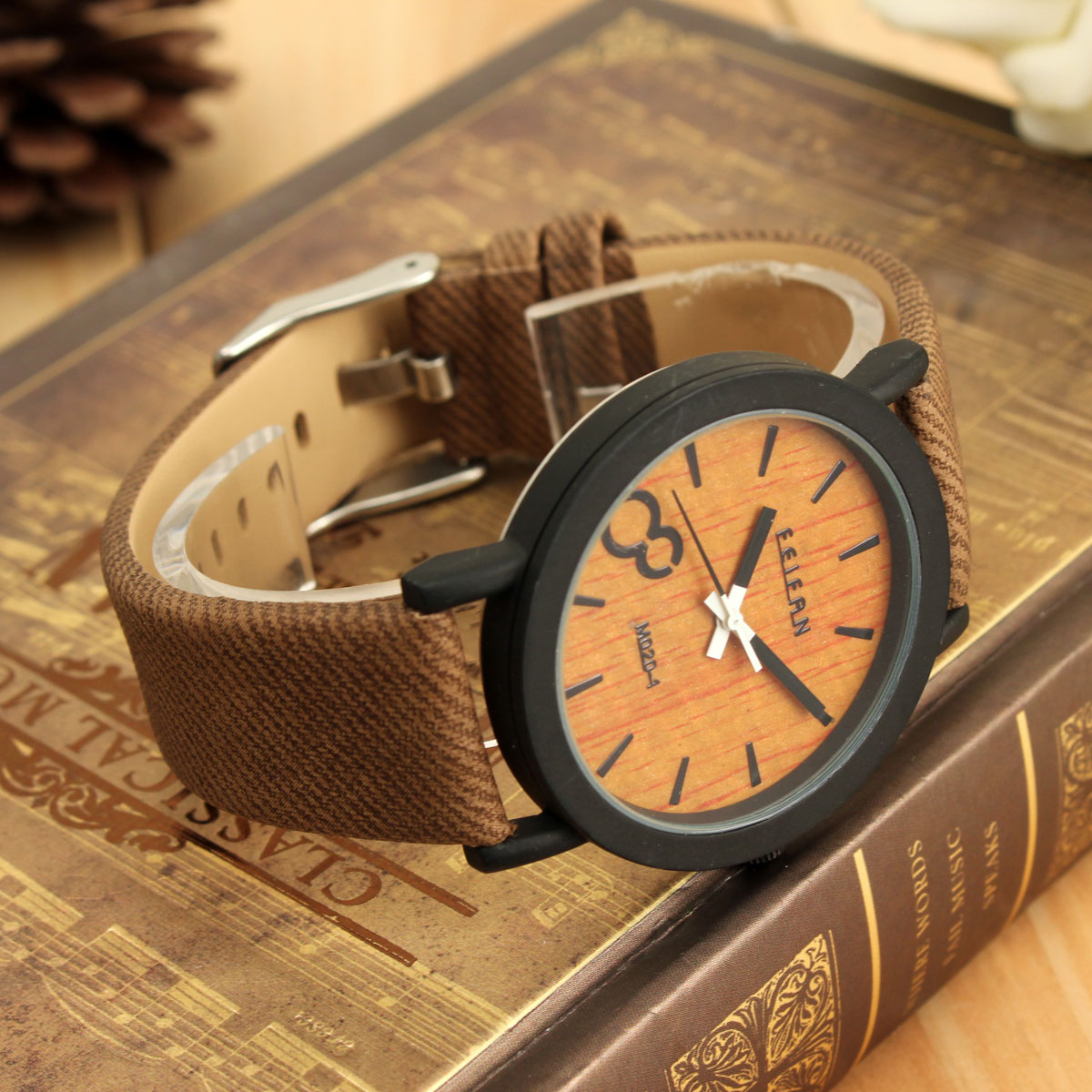 Unisex Fashion Vintage Wooden Color Leather Strap Quartz Round Dial Wrist Watch | eBay