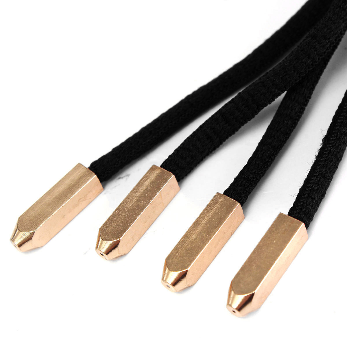 black shoe laces with gold aglets