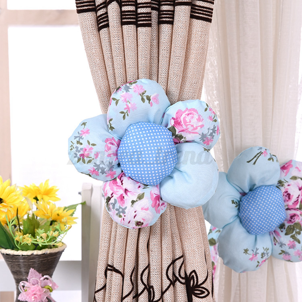 2er Raffhalter Vorhang Gardinen Stoff Blumen Halter