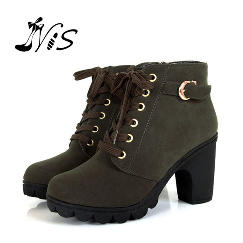 high heel lace ankle boots