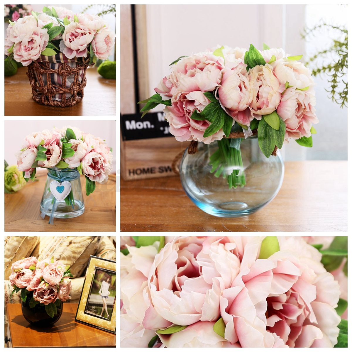 5 Heads Silk Fake Artificial Peony Flower Bouquet Wedding Party Image Is Loading 5 Heads Silk Fake Artificial Peony Flower Bouquet
