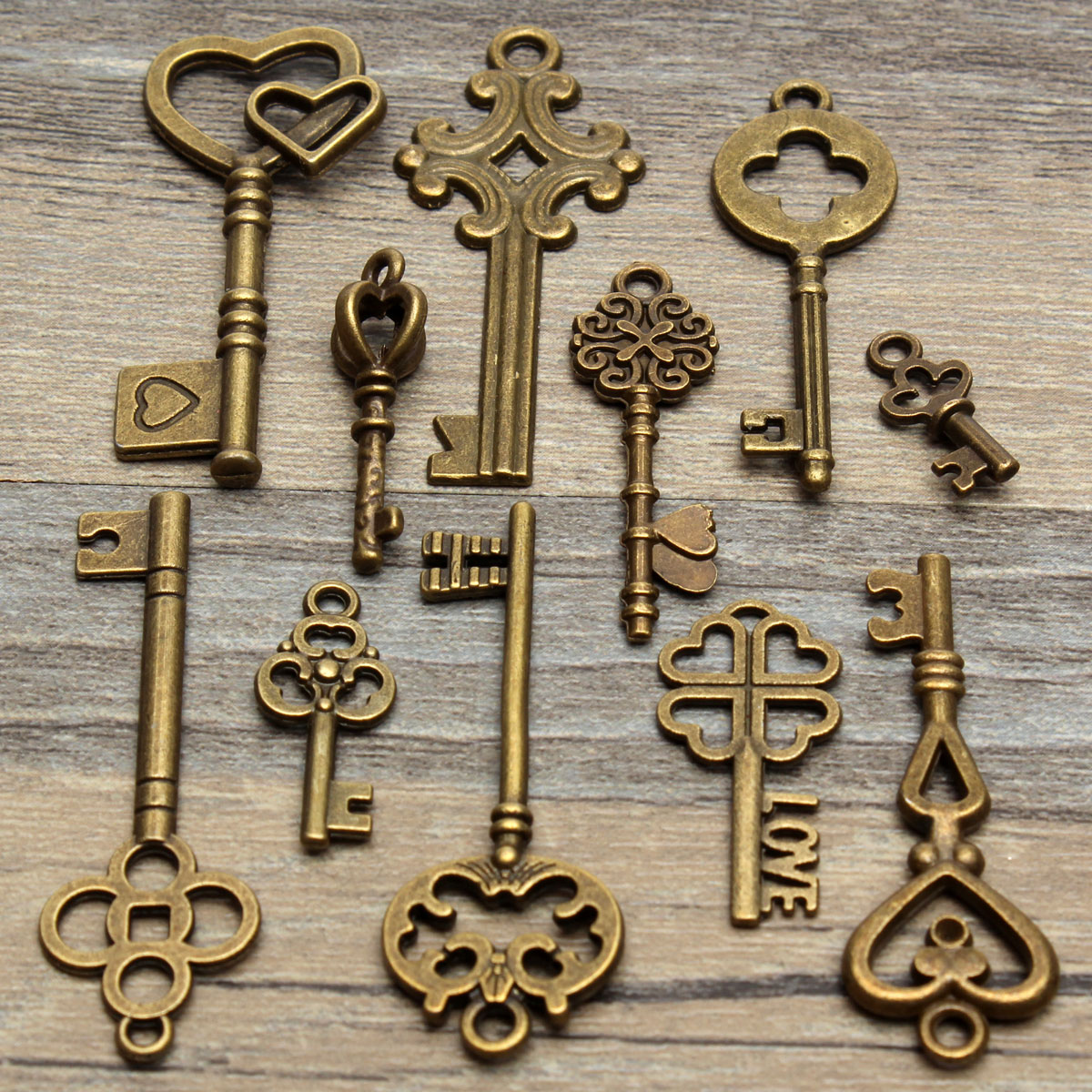 Set Of 11 Antique Vintage Old Look Skeleton Key Pendant Heart Bow Image Is Loading Set Of 11 Antique Vintage Old Look Skeleton