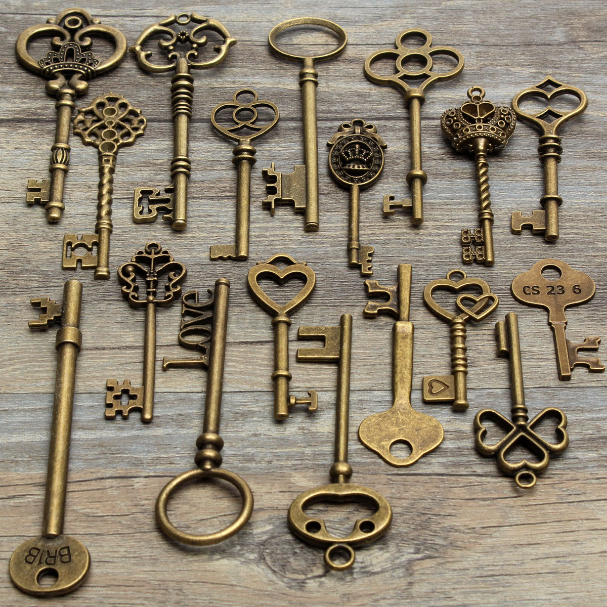 70Pcs Vintage Antique Old Look Bronze Skeleton Key Fancy Heart Bow Pendant