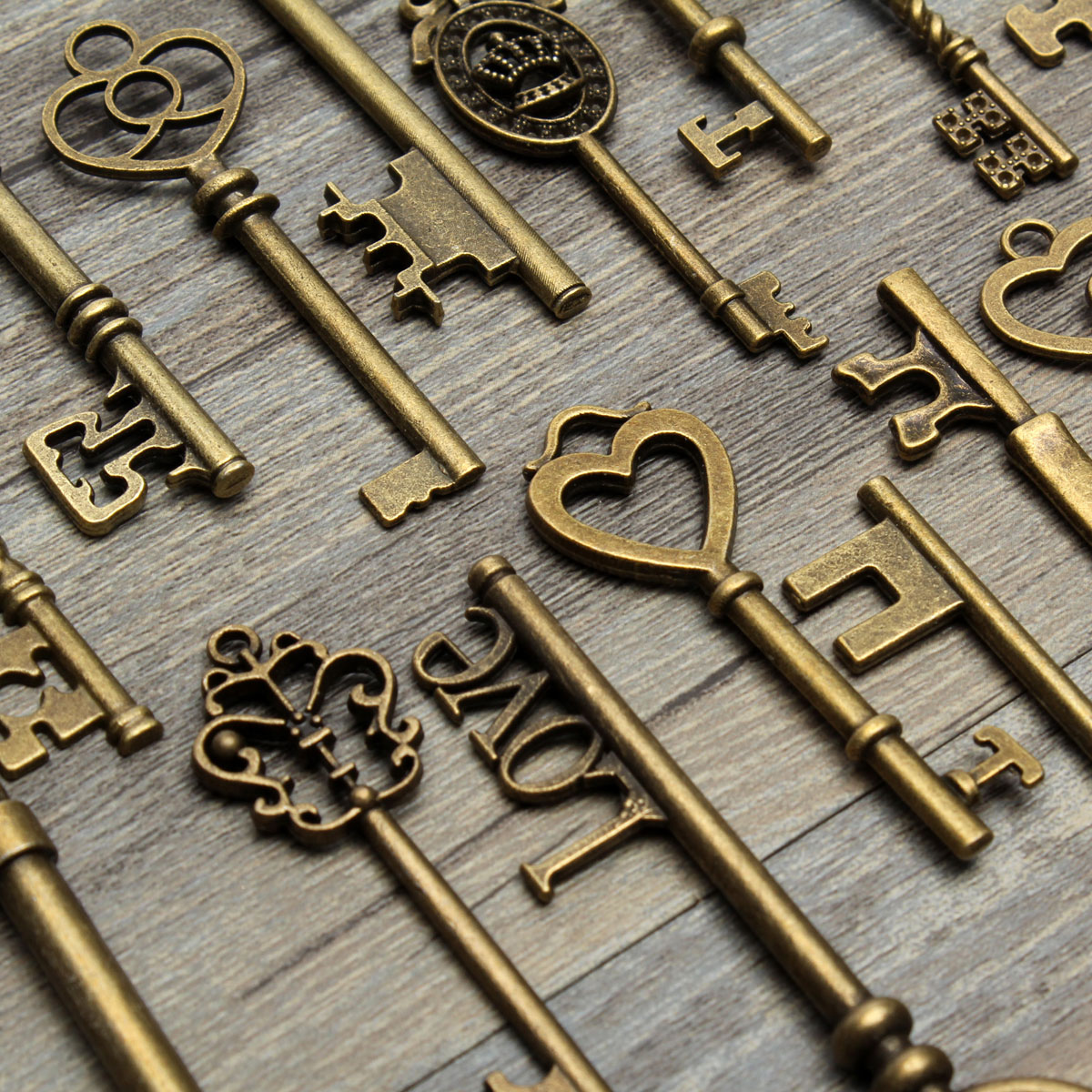 18x Assorted Antique Vintage Old Key Pendant Bronze DIY Skeleton Heart Bow Lock~