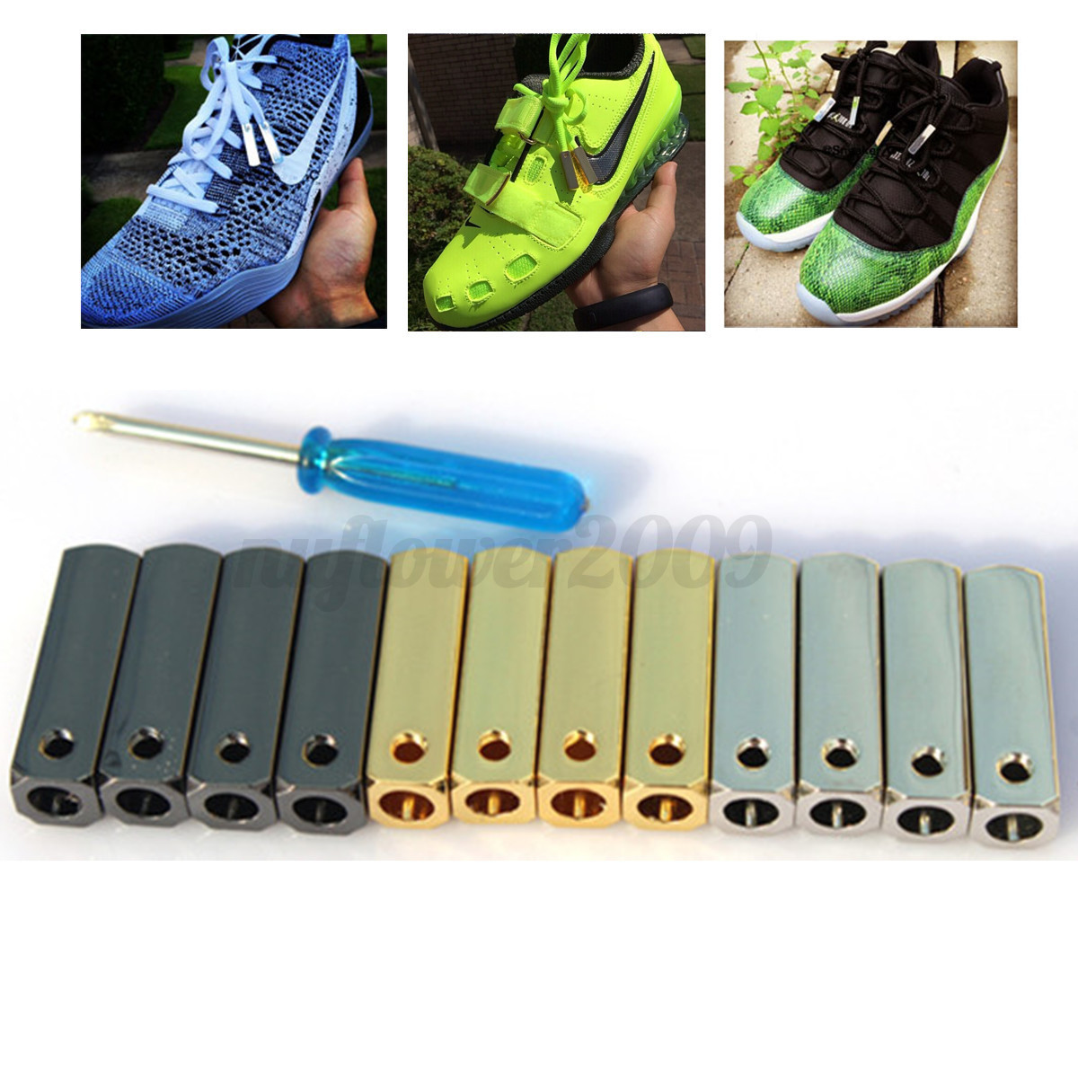 2 pair Inspired Luxury Metal Aglet Shoelace Tips Screw On For YEEZY Shoes DIY