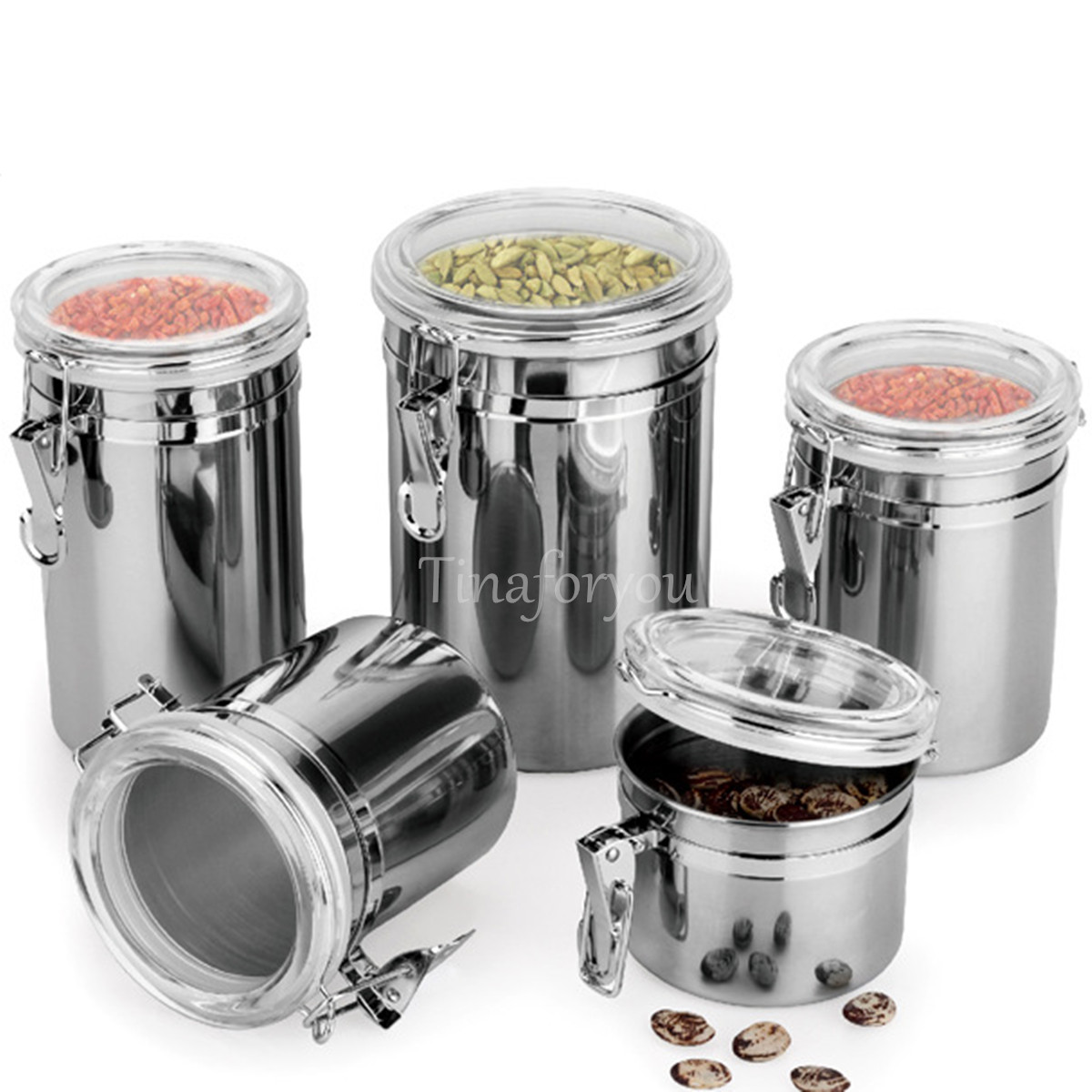 1 4pcs Stainless Steel Sealed Airtight Canister Coffee Tea Sugar Detail Image