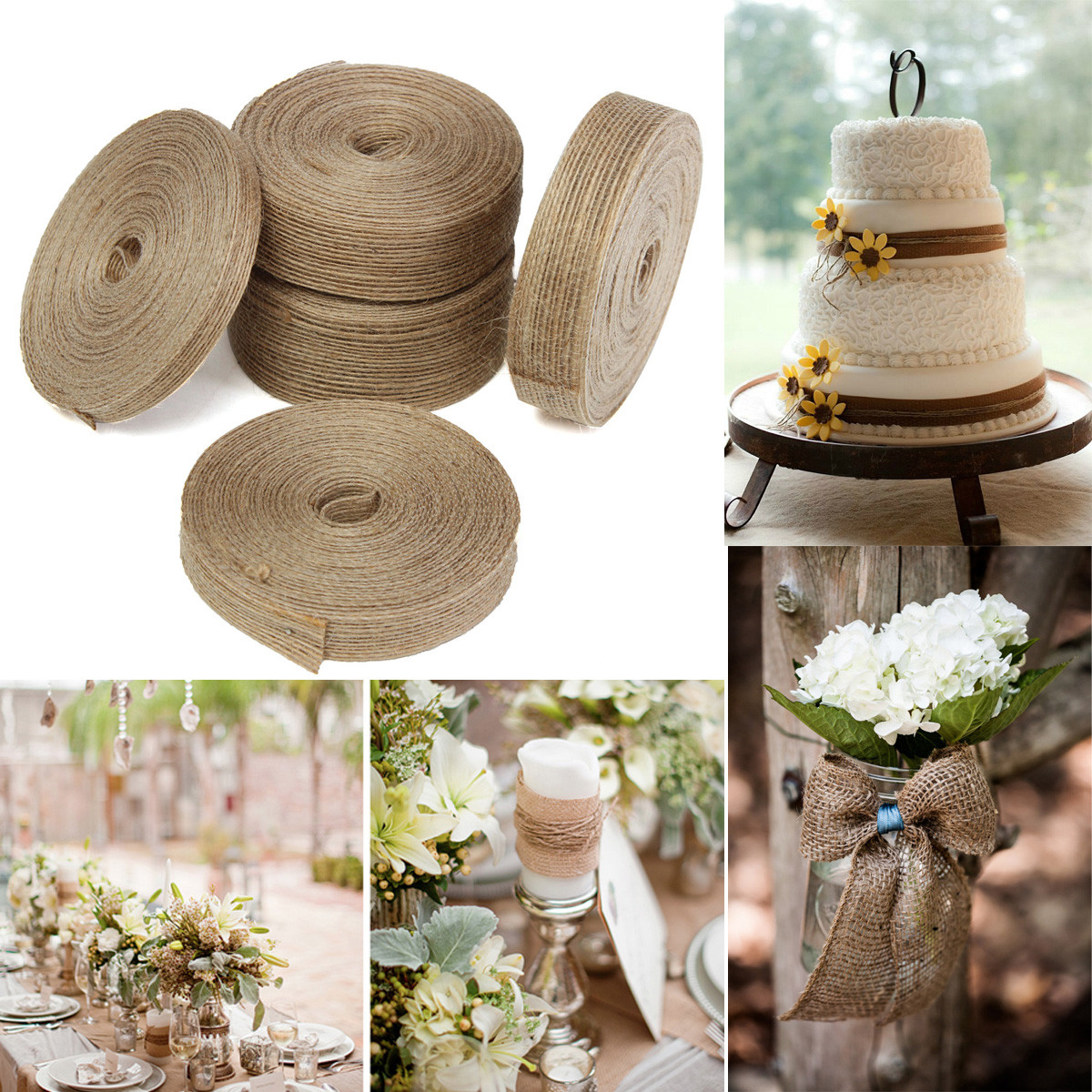 10M Vintage Jute Hessian Burlap Ribbon Rustic Wedding ...