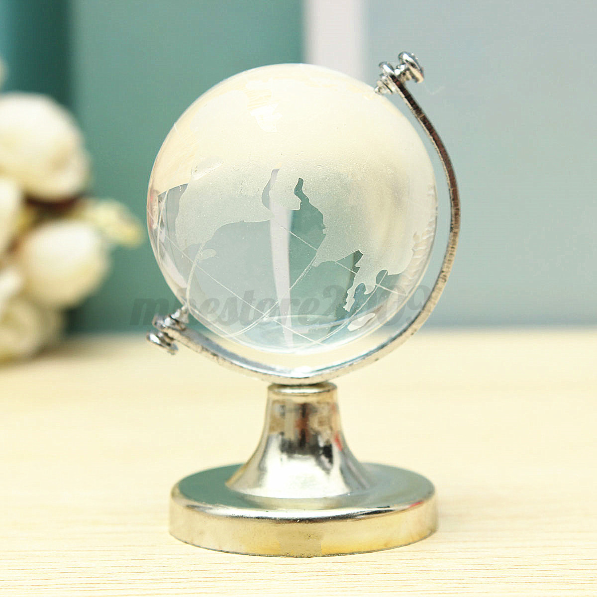 Round Earth Globe World Map Crystal Glass Clear Paperweight Stand Desk