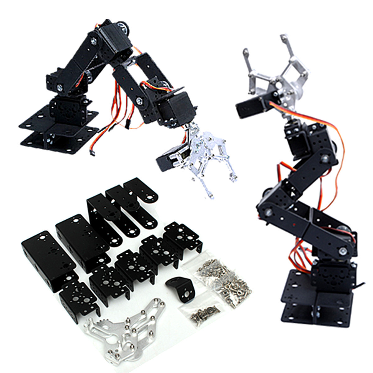 UK 6 DOF 47cm Aluminium Mechanical Robotic Arm Clamp Claw Mount Robot Kit Black