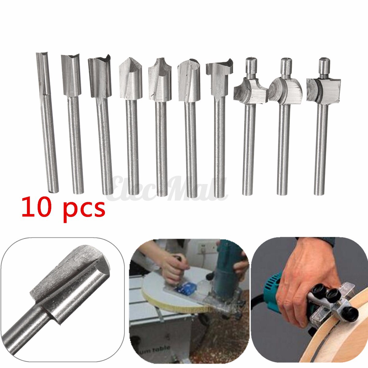 10pcs Tct Template Router Bits Wood Cutter Shank Fits Rotary Tool Set 1 8 Quot 3mm Ebay Router Bit Template Cutter