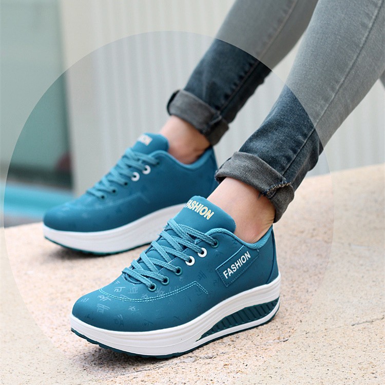 Women Leather Breathable Sports Casual Shoes Thick Soles High Platform ...