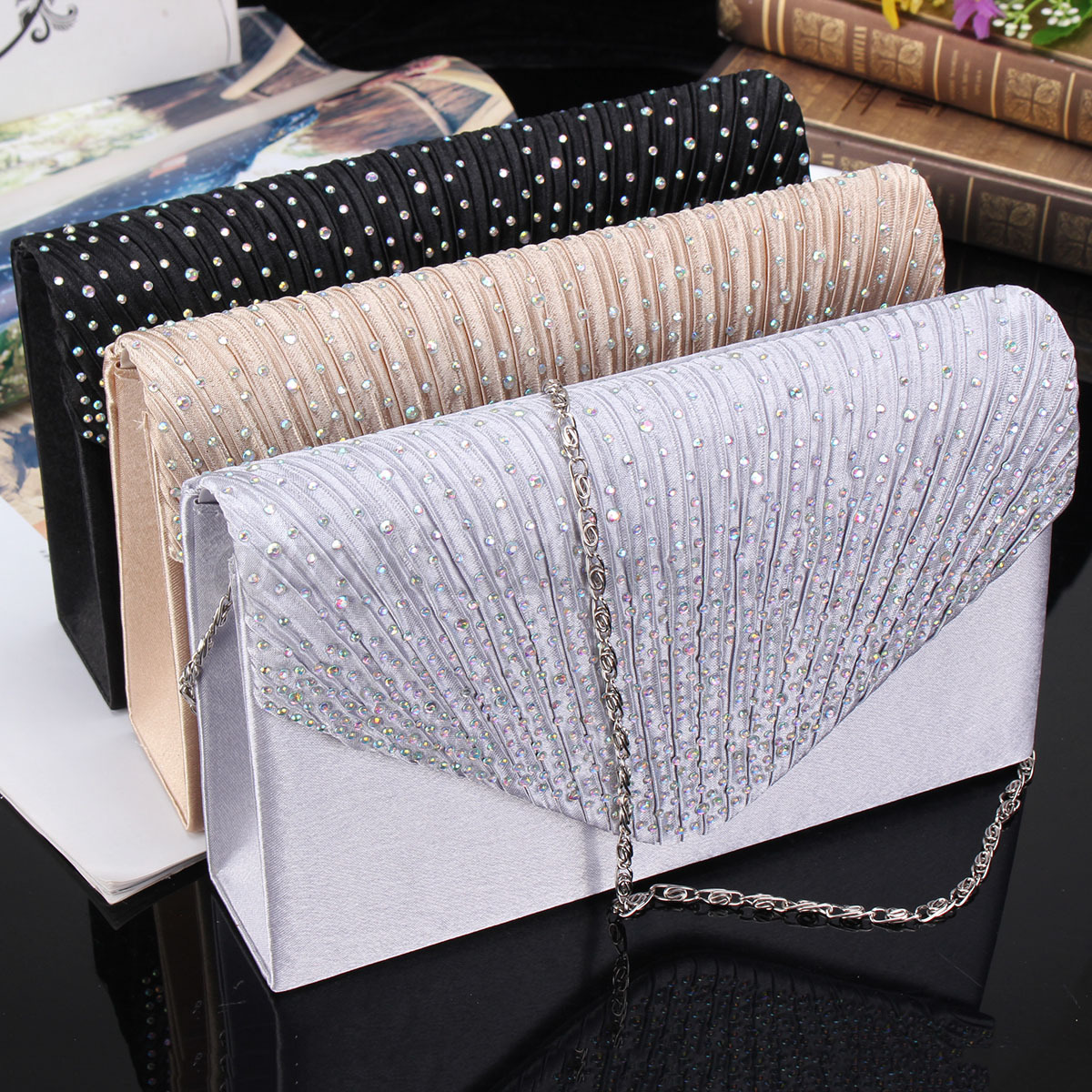 US-Women-Evening-Bag-Satin-Bridal-Clutch-Party-Envelope-Bag-Handbag-Small-Purse