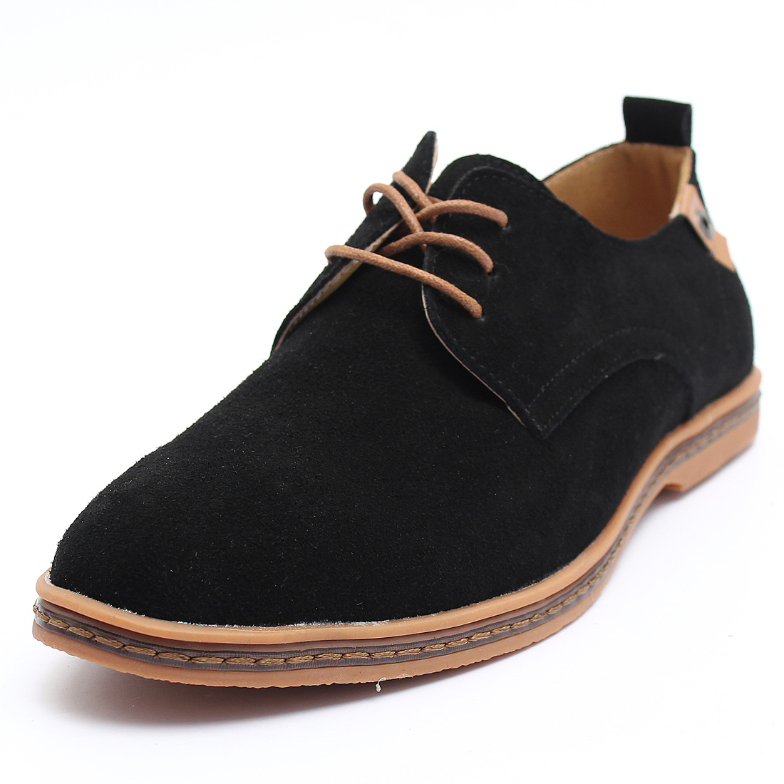 Men Suede Leather Shoes Men's Dress Formal Oxfords Lace Up Casual Flats ...