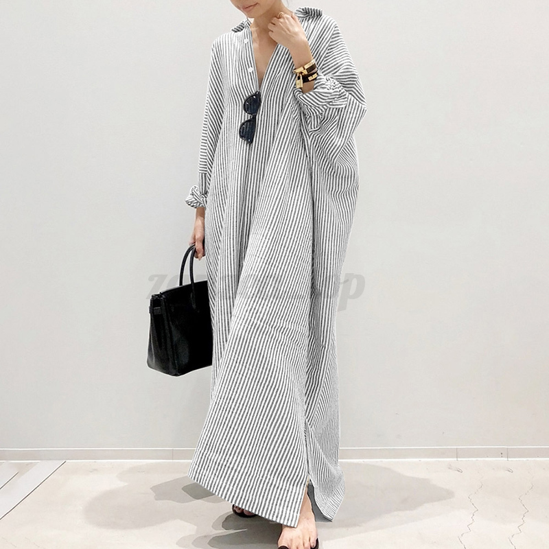 ZANZEA Women Casual Holiday Loose Collared Button Up Loose Long Maxi Shirt Dress - Picture 13 of 15