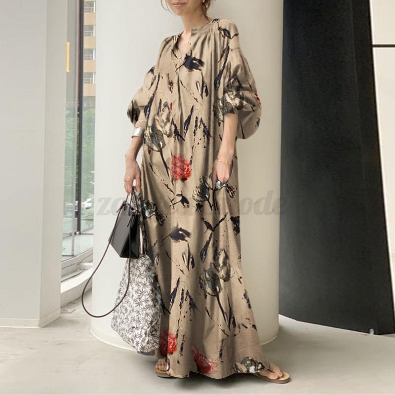 Womens Summer Puff Sleeve Leopard Printed Sundress Evening Party Long Maxi Dress - Picture 16 of 20