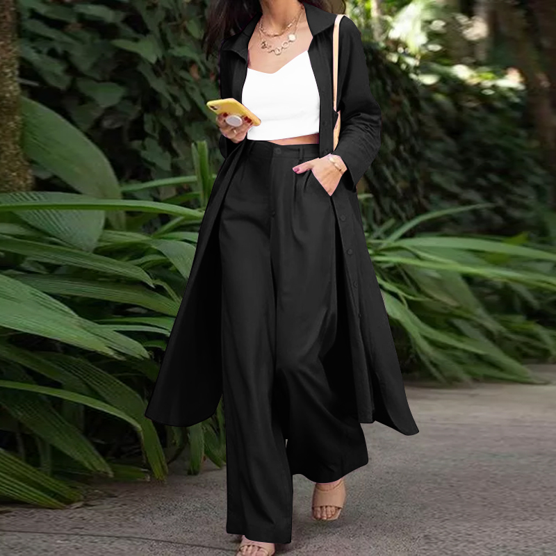Women Business Office Work Suits Sets Long Shirt Outwear Blazer Chino Pants 2PCS - Picture 11 of 14