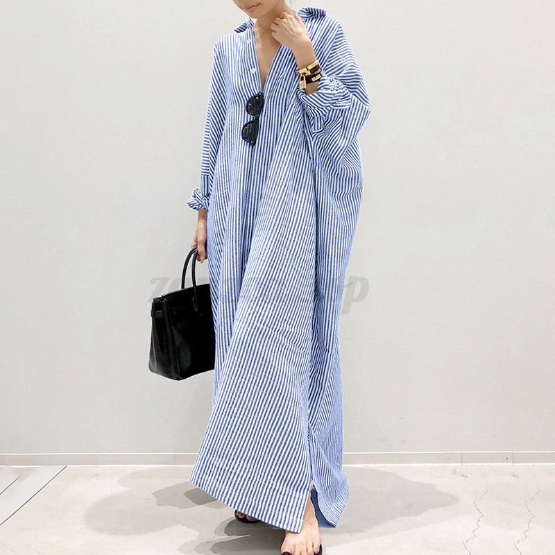 ZANZEA Women Casual Holiday Loose Collared Button Up Loose Long Maxi Shirt Dress - Picture 14 of 15
